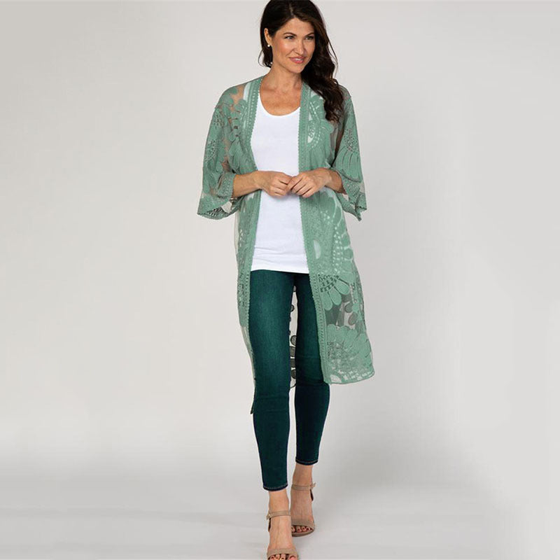 Lace Sunfower Embroidered Beach Cover-up Sexy Cardigan Outer Sunscreen Beach Cover Up Bella Mia