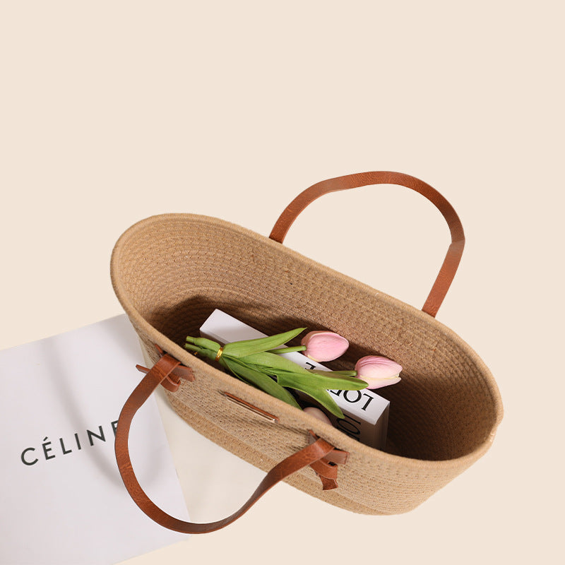 One Shoulder Cotton Thread Woven Bag Large Capacity Tote Straw Bag Vacation Beach Women Bag Bella Mia