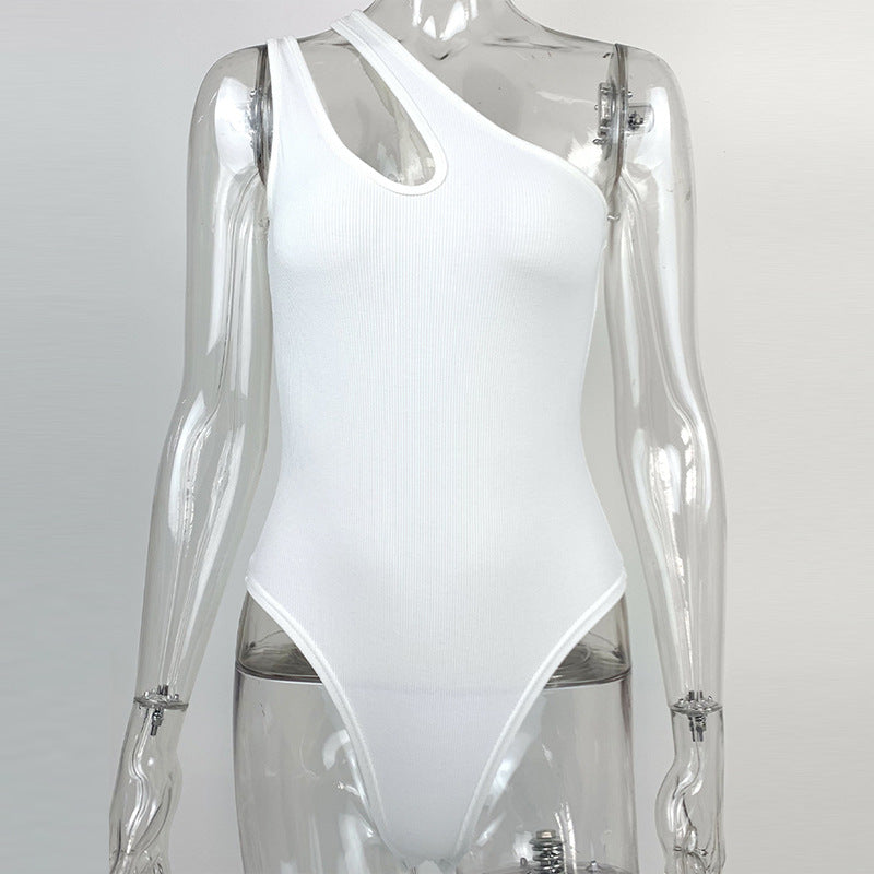 Summer Women Sexy Slim Cotton Rib One Shoulder Hollow Out Cutout Out Jumpsuit Bella Mia