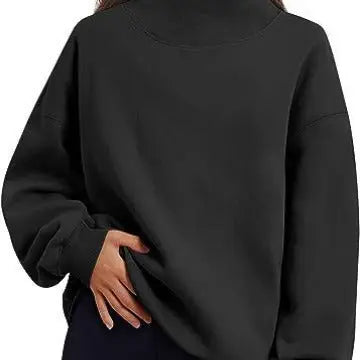 Women Fleece Shirt Thick Half Turtleneck Loose Casual Sweatshirt Autumn Winter Bella Mia