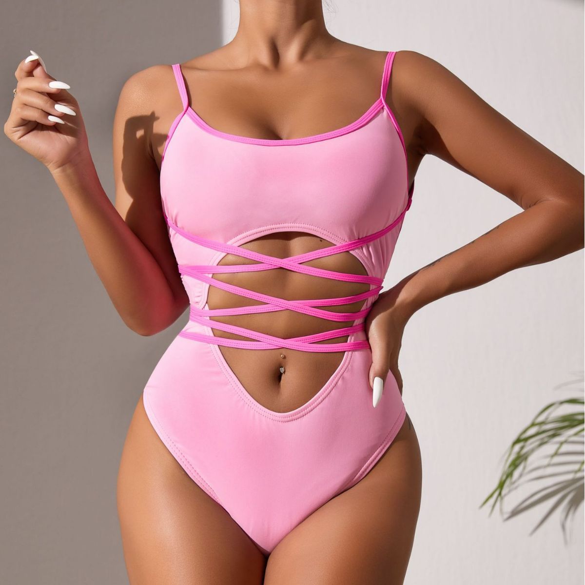 Swimsuit Sexy Contrast Color Swimwear Sling Backless Swimsuit Hollow Out Cutout Out Swimsuit Women Bella Mia