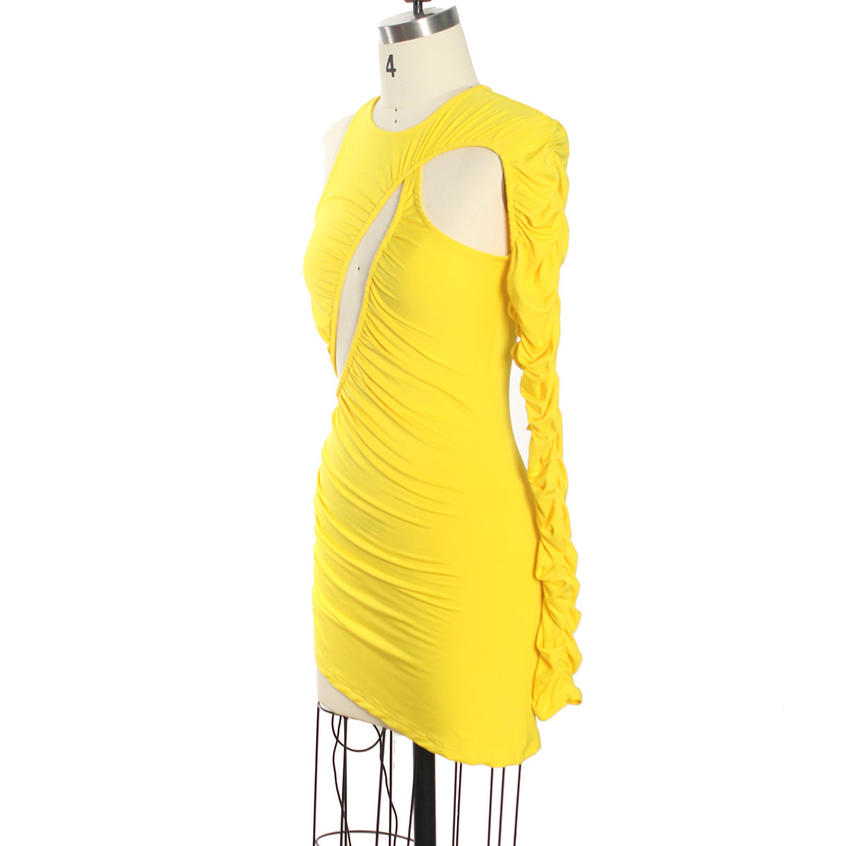 Spring Summer Niche Design Sexy Irregular Asymmetric Pleated Sexy Single Sleeve Dress Women Clothing Bella Mia