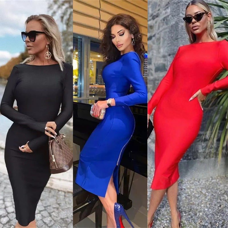 Sexy Dress Women New Backless Long Sleeves Midi Dress for Women