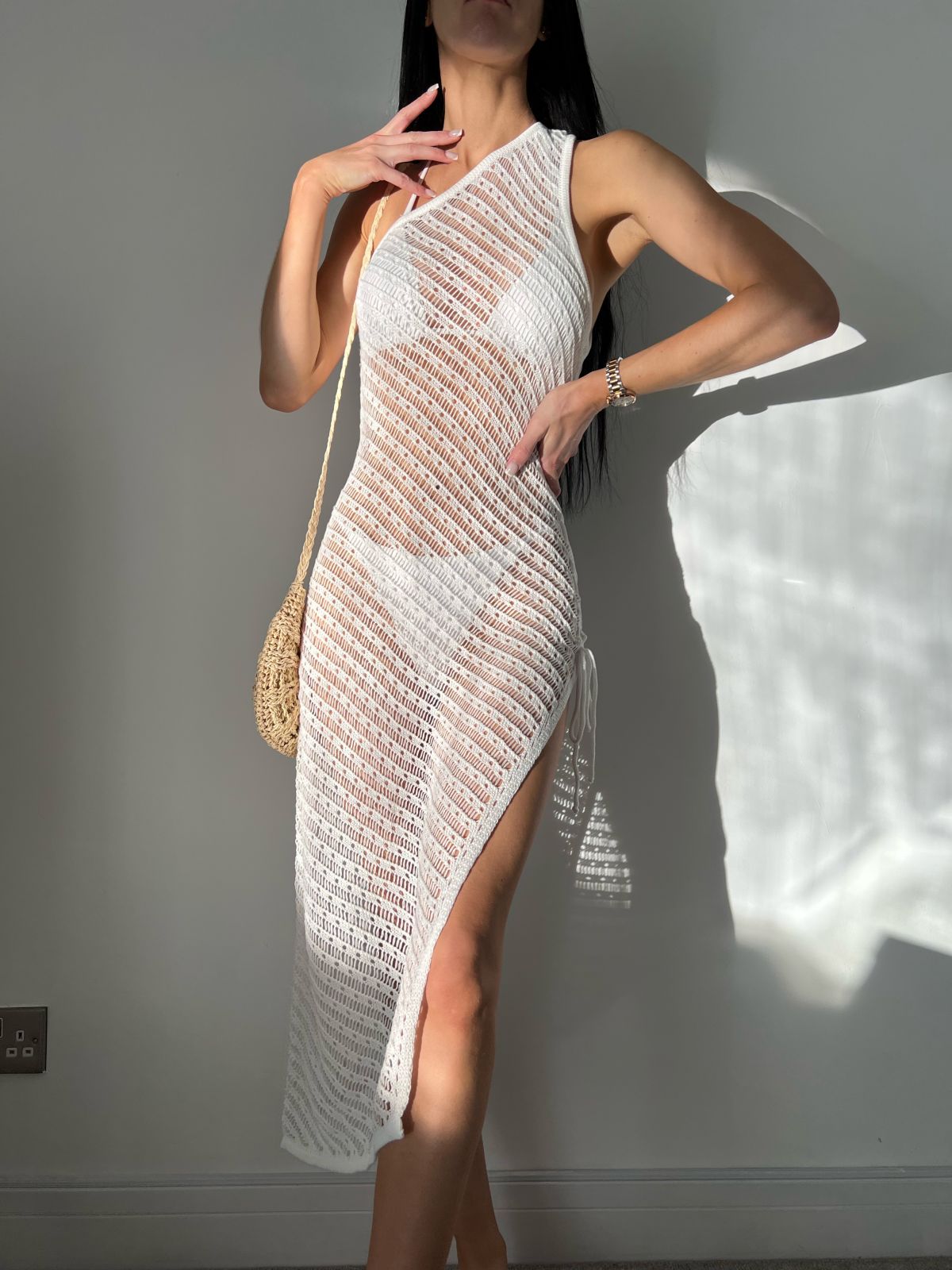 Sexy Knitted Hollow Out Split Beach Women Bikini Cover up See through Maxi Bella Mia