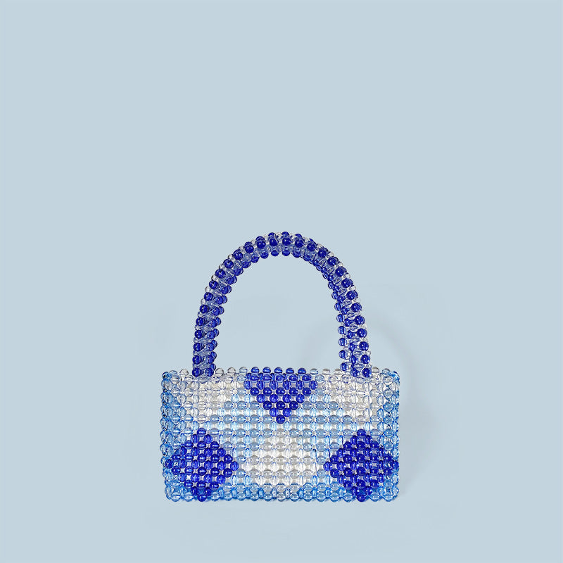 Special Interest Design Diamond Patterns Cute Woven Contrast Color Beads Bag All Match Small Square Bag Handbag Bella Mia