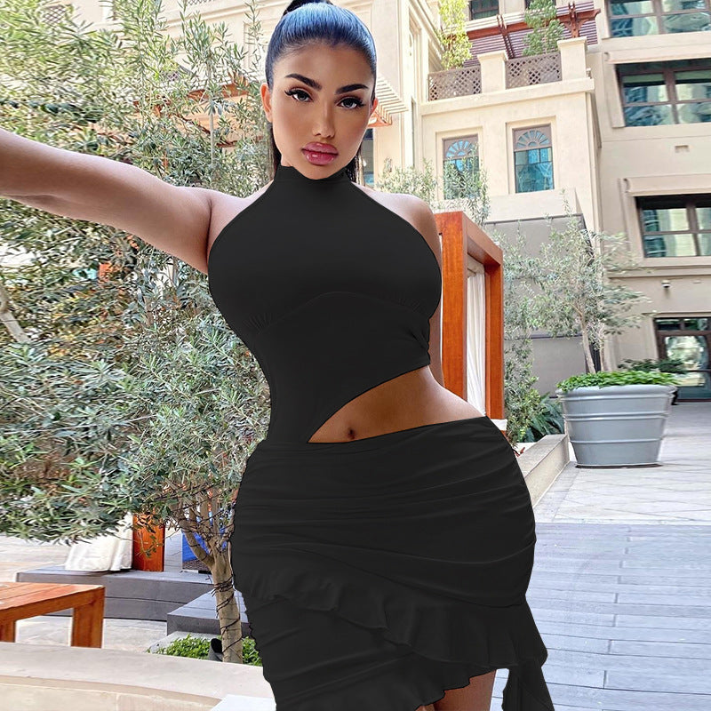 Women Clothing Solid Color Sleeveless Dress High Collar Casual Pullover Hip Dress Bella Mia