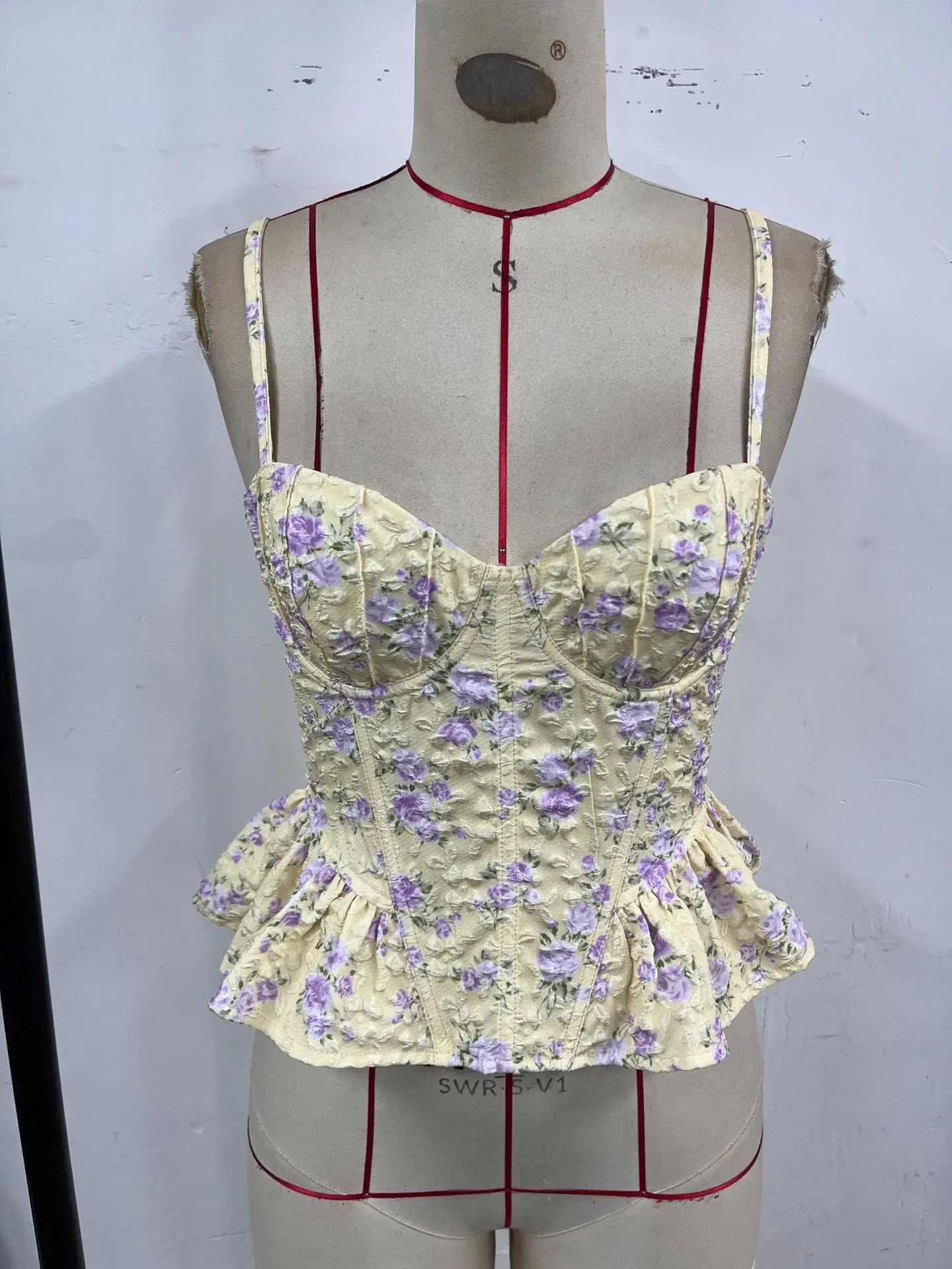 Spring Summer Floral Irregular Asymmetric Ruffled Light Slimming Sexy Backless Lace up Wrapped Chest Bella Mia