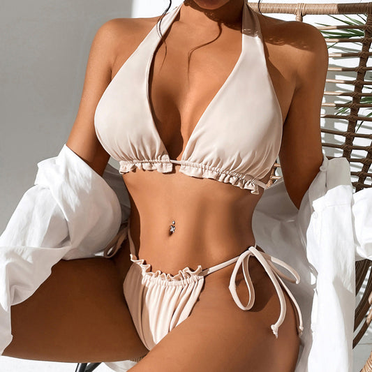 Halter Solid Color Sexy Bikini Split Swimsuit Women Swimsuit Bella Mia