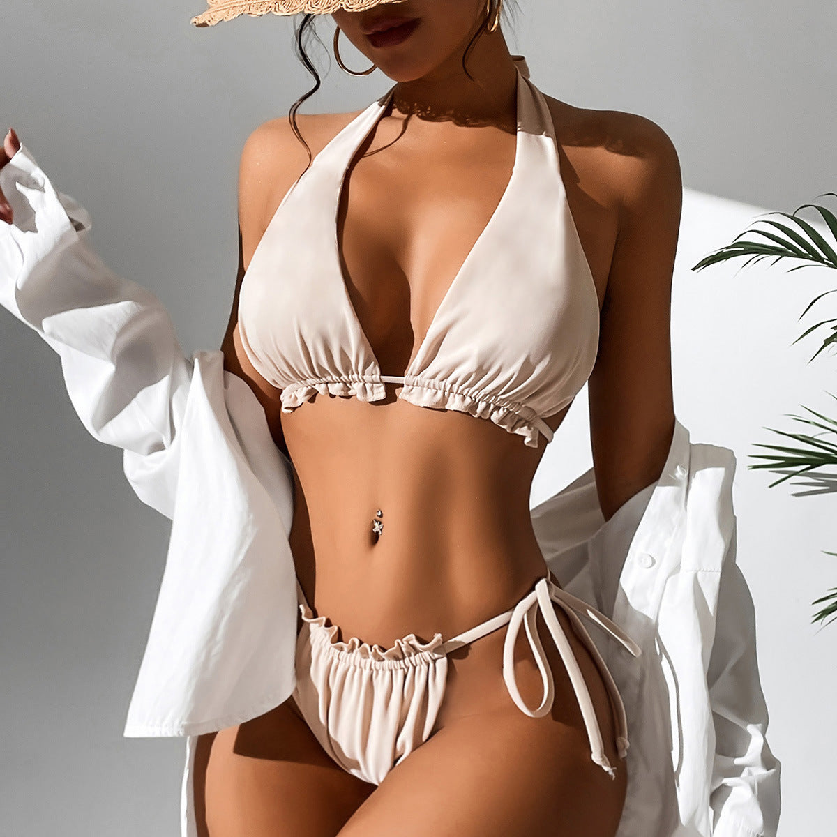 Halter Solid Color Sexy Bikini Split Swimsuit Women Swimsuit Bella Mia