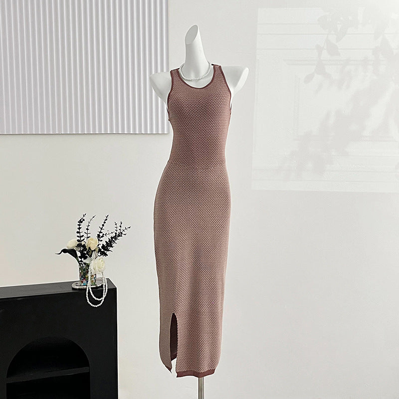 Women Clothing Summer Sexy round Neck Slim Fit Backless Tight Waist Sheath Dress Bella Mia