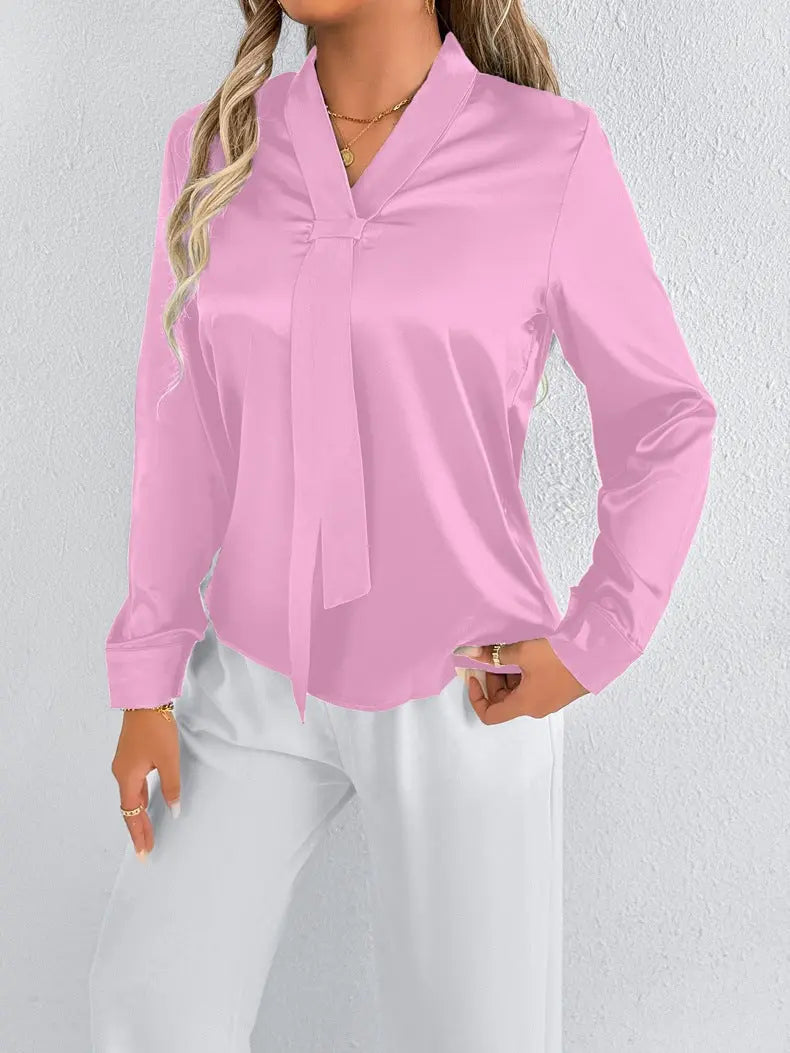 Women Summer Satin Shirt White Women Long Sleeve Satin Top Shirt Bella Mia