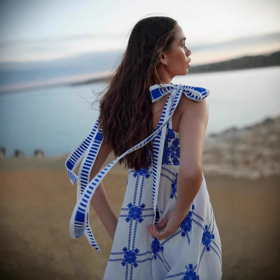 Summer Vacation Halter Spaghetti Straps Maxi Dress Sleeveless Printed Dress Bella Mia