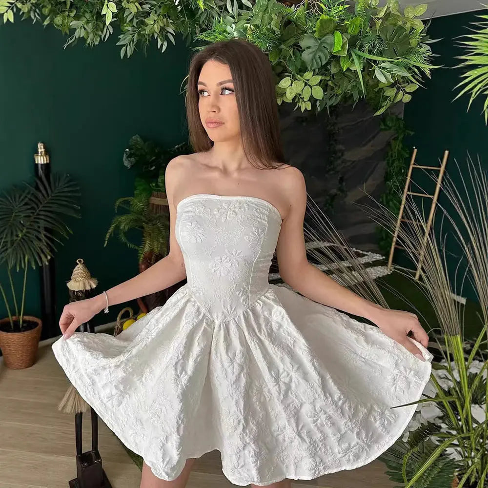 Women Clothing Tube Top Dress High Grade Jacquard Three Dimensional Fabric Sexy off Shoulder Waist Hem Dress Bella Mia