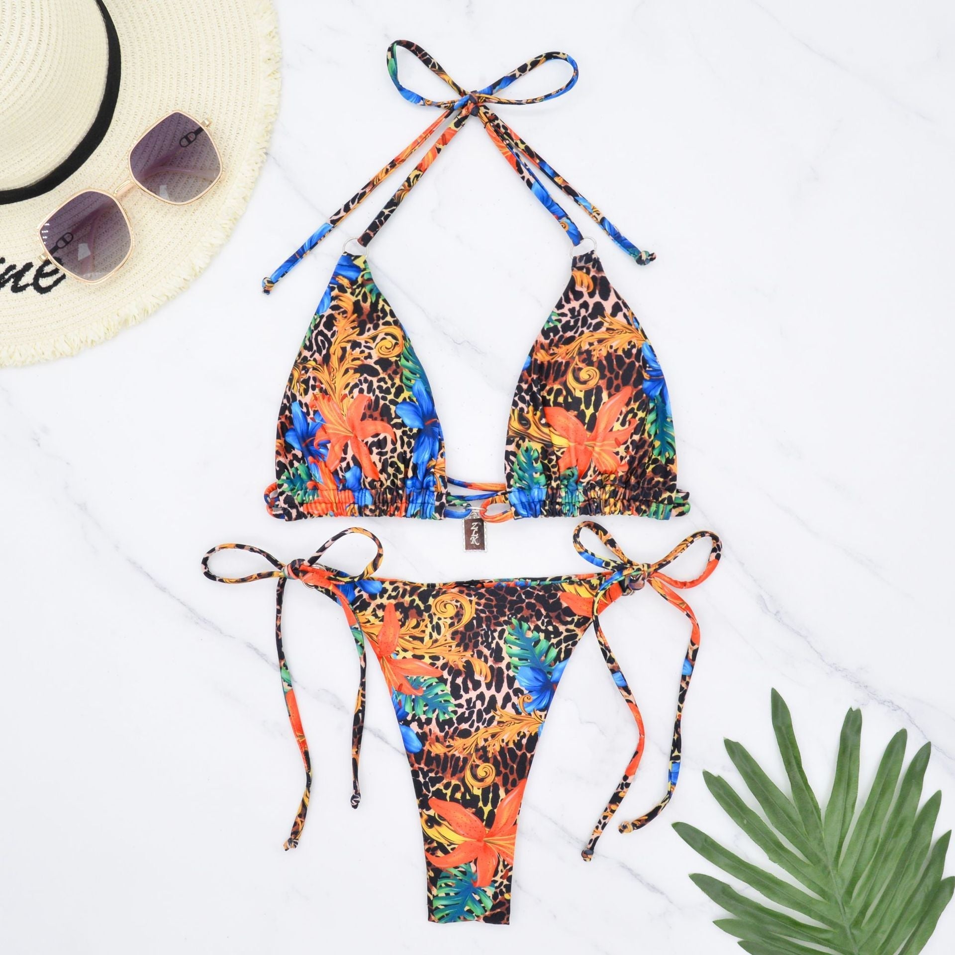 Women Clothing Small Floral Swimsuit Lace up Halterneck Sexy Beauty Back Bikini Bella Mia