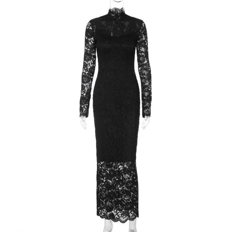 Women Clothing Summer Sexy Lace Stitching Slim Long Sleeve Dress Bella Mia
