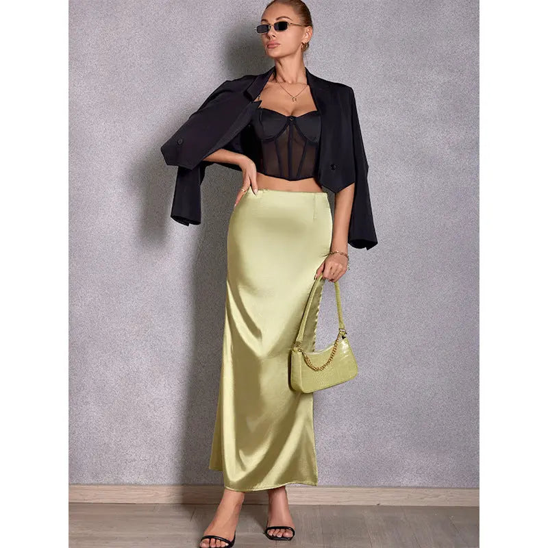 Spring Summer Artificial Silk Skirt Satin Skirt Women Casual Satin Hip Skirt Bella Mia