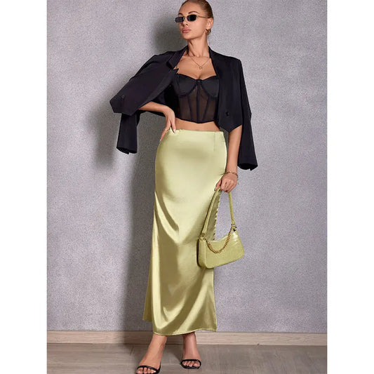 Spring Summer Artificial Silk Skirt Satin Skirt Women Casual Satin Hip Skirt Bella Mia