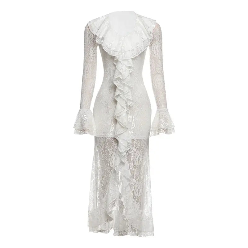 Fall Women Clothing Solid Color Sexy Cutout round Neck Irregular Asymmetric Bell Sleeve Dress Women Bella Mia