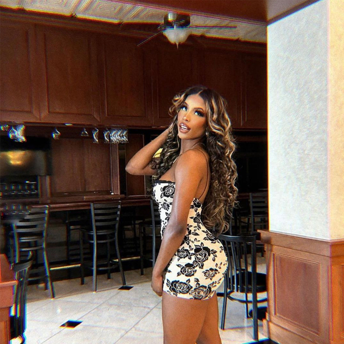 Spring Women Clothing Backless Strap Slim Retro Printed Sheath Dress for Women Bella Mia