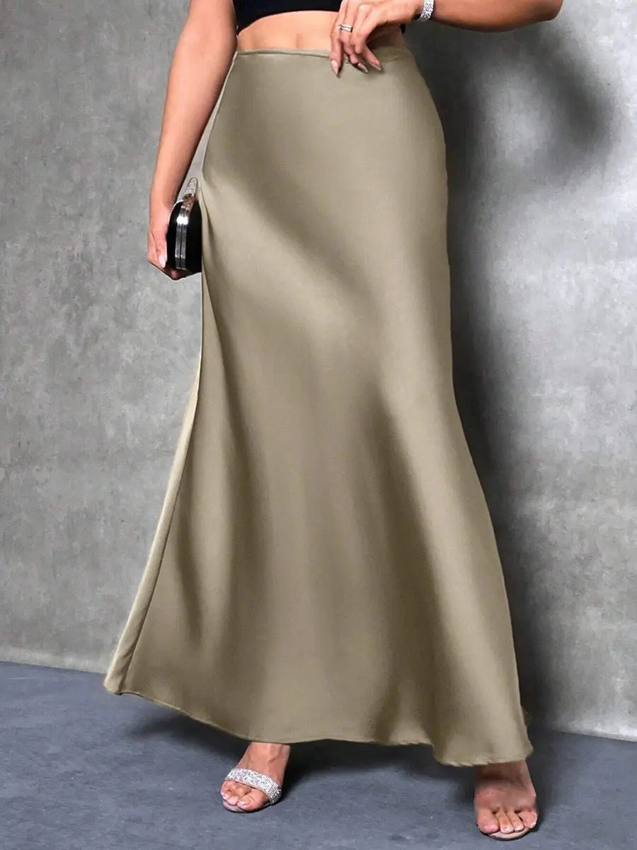 Satin A Line Maxi Skirt For Women Slim Zipper Solid Pattern Seasonless Bella Mia