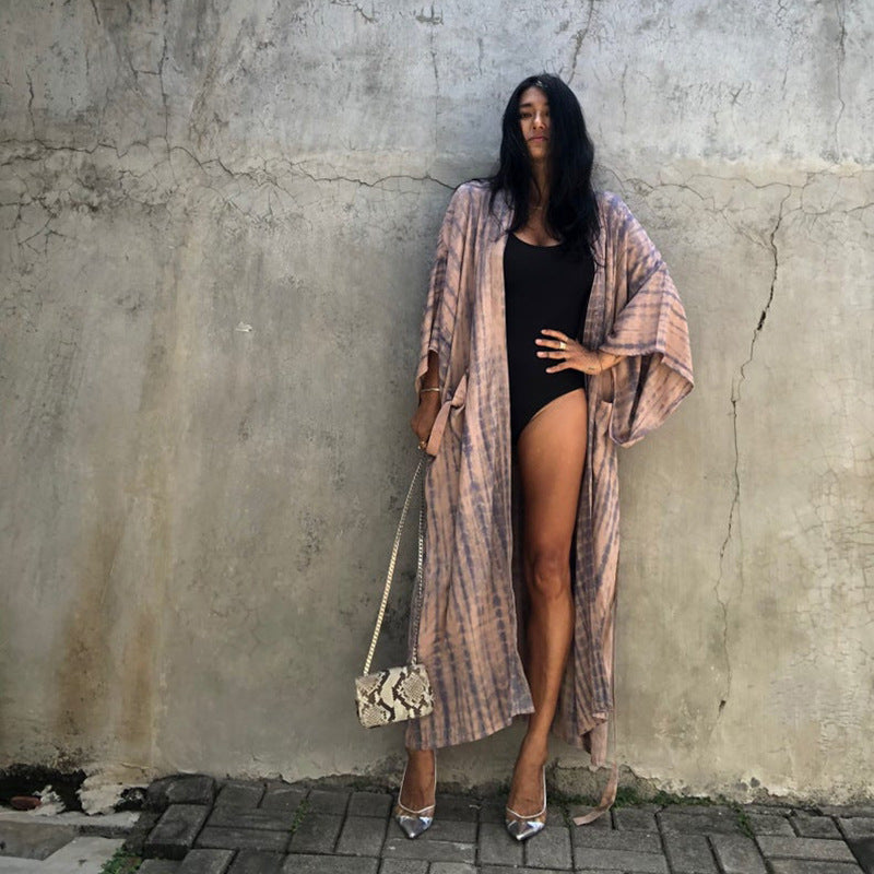 Sun-Protective Clothing Lace Printing Sun Protection Shirt Long Sleeve Beach Vacation Bikini Outwear Blouse Bella Mia