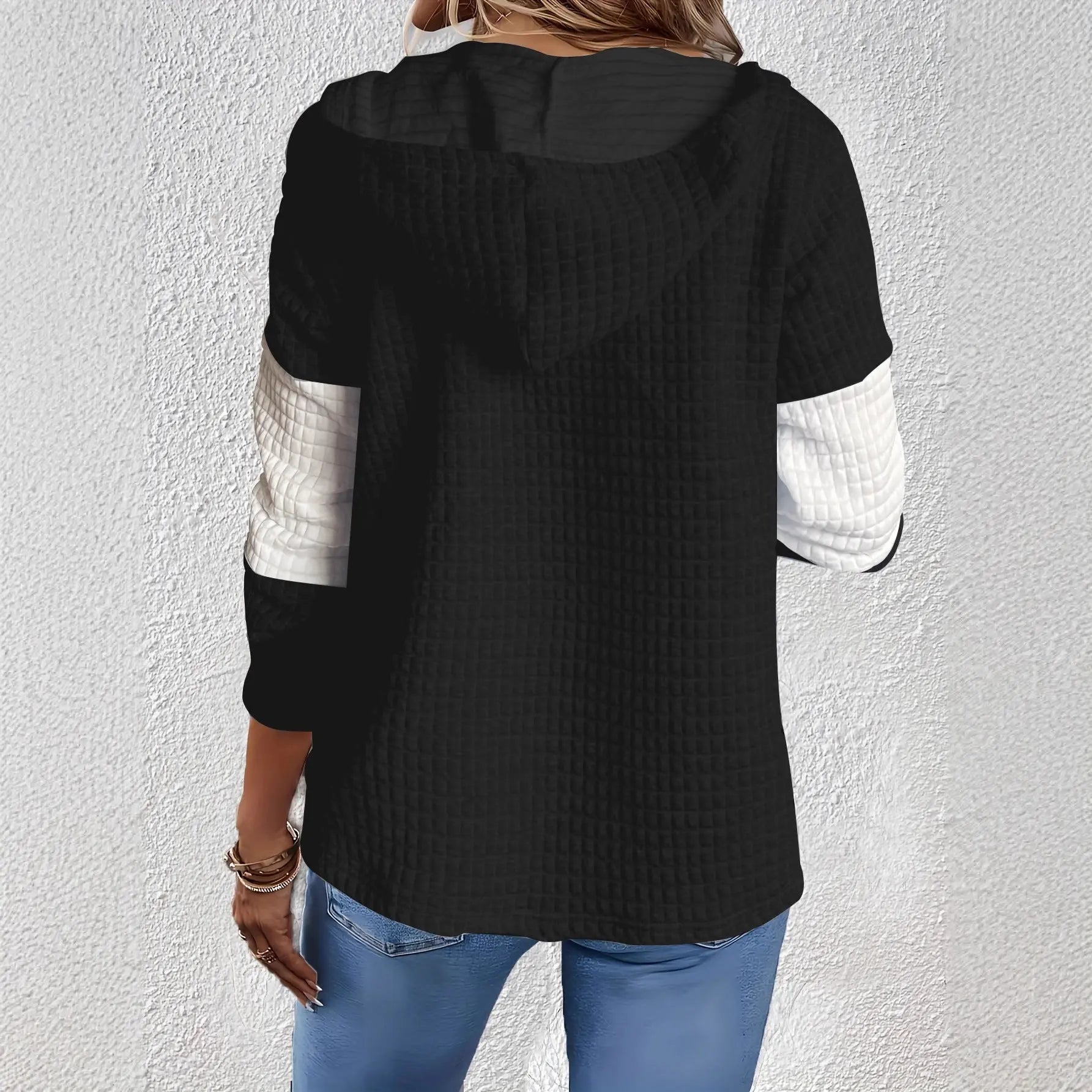 Women Color Block Plaid Hoodie Open Front Long Sleeve Casual Zip Sweatshirt Bella Mia