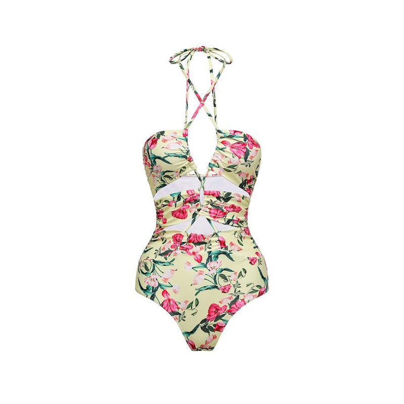 Vintage Floral Strap Hollow Out Cutout out Swimsuit Women Dress Bella Mia