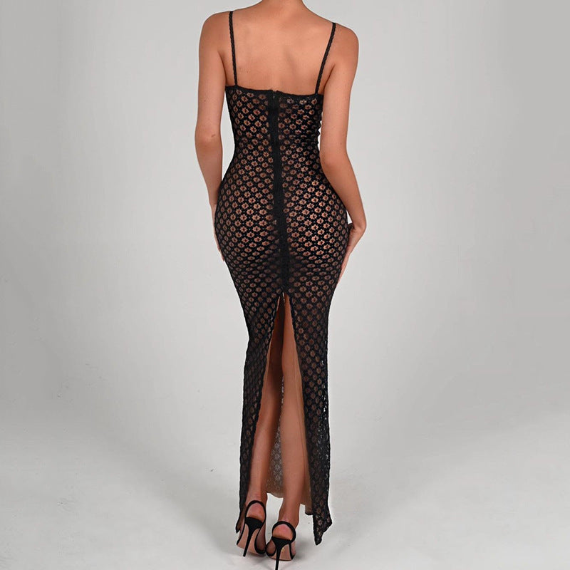 Autumn Sexy Suspender Tight Dress Lace Backless Split Polka Dot Dress Bella Mia
