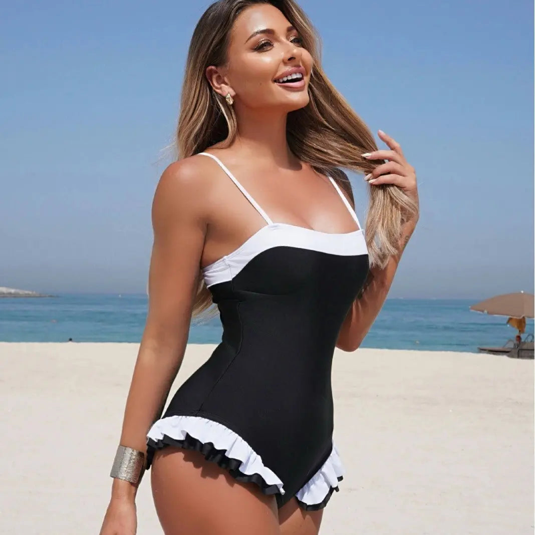 Sexy Solid Color One Piece Swimsuit Women Flounced Slim Slimming Swimsuit Bella Mia