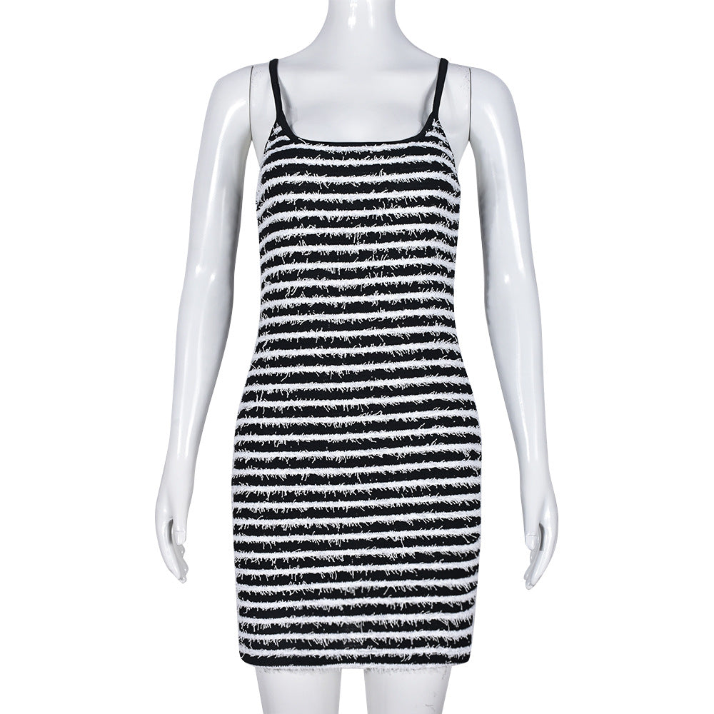 Women Clothing Sexy Slim Strap Contrast Color Sheath Dress Bella Mia