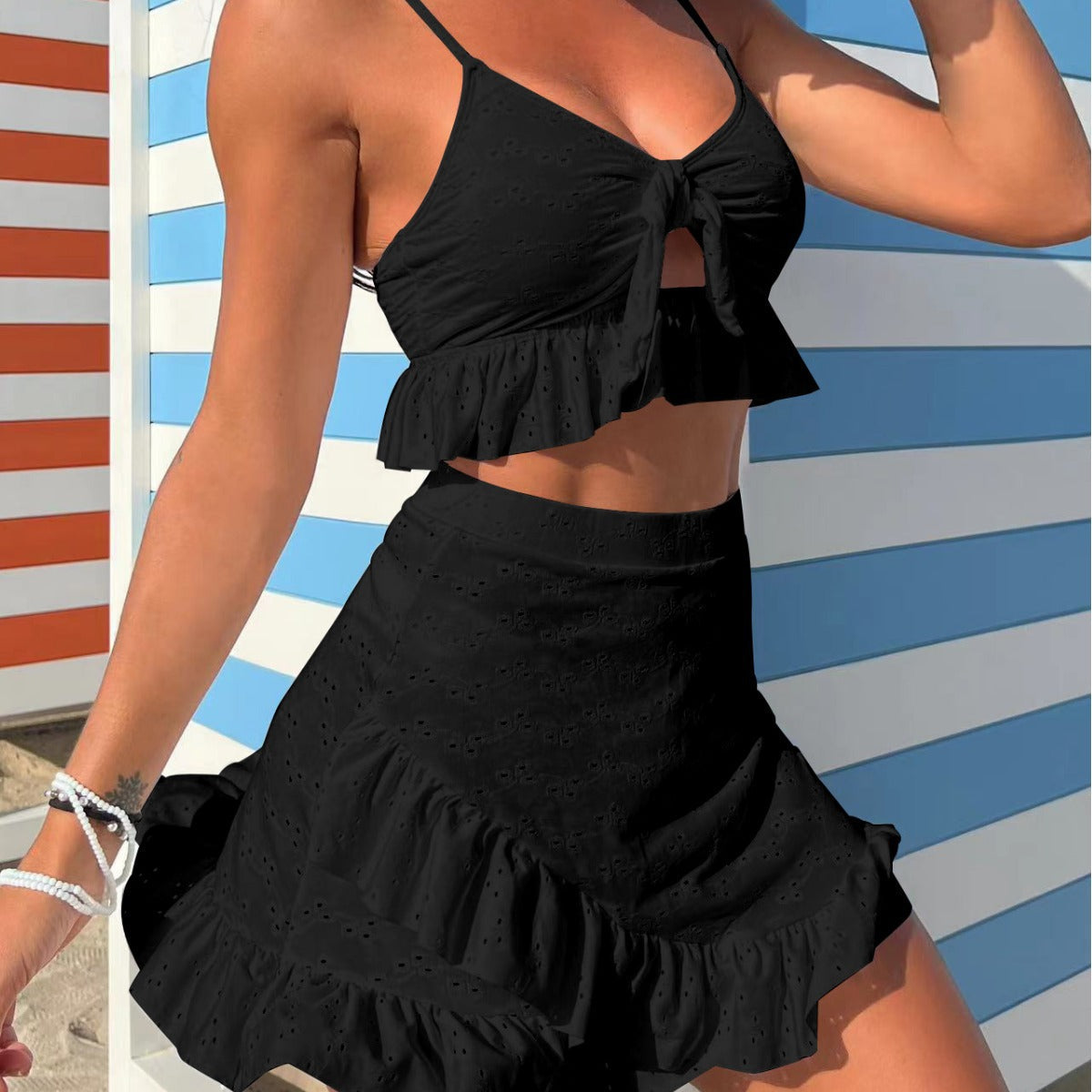 Solid Color Floral Special Fabric Three Piece Swimsuit Bikini Bella Mia