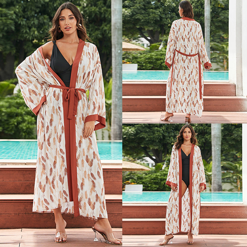 Rayon Tie Dyed Beach Cover Up Mid Length Sunscreen Shirt Cardigan Women Vacation Bikini Cover Up