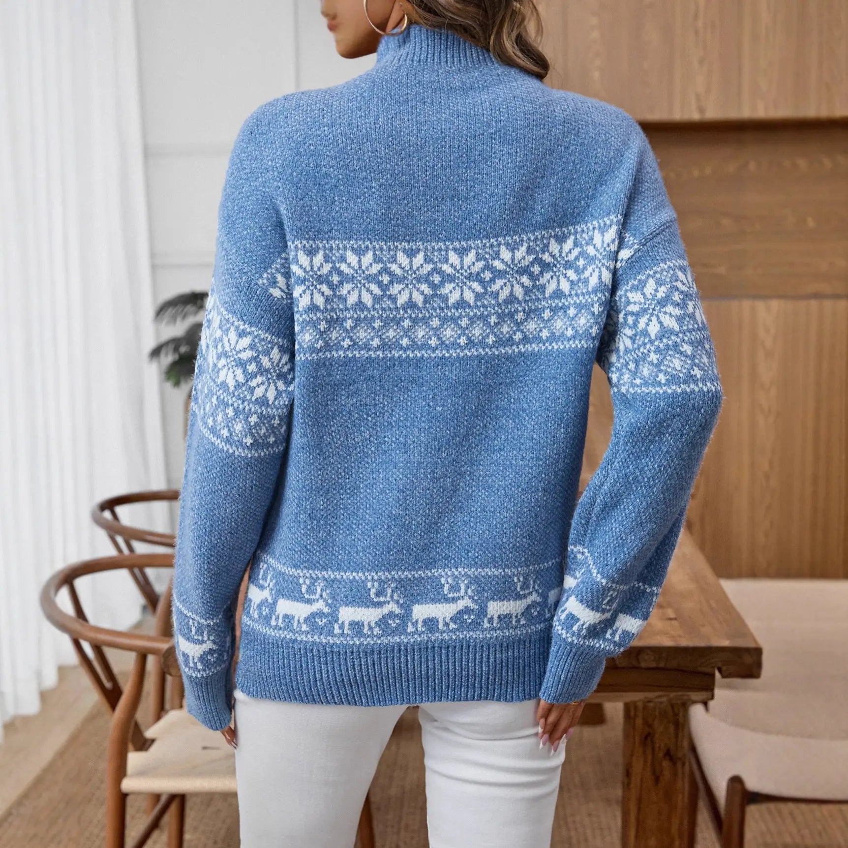 Christmas Snowflake Brocade Sweater Women Autumn Winter Half Turtleneck Pullover Long Sleeve Sweater Bella Mia