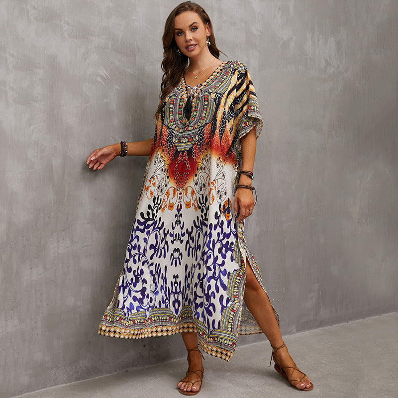 Rope Positioning Maxi Dress Loose Robe Seaside Vacation Beach Dress Bikini Swimsuit Blouse Women Bella Mia