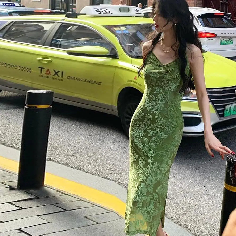 Women Clothing Spring Floral Halter Backless Office Midi Dress Bella Mia