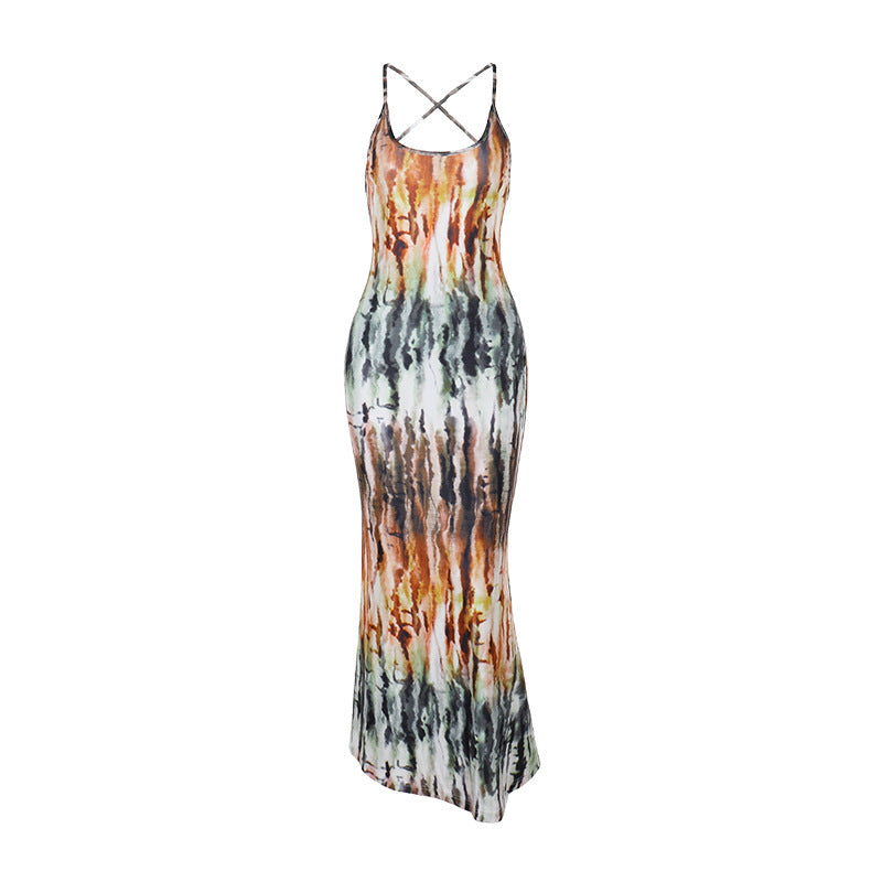 Tie Dye Gradient Sexy Backless Holiday Dress Summer Suspender Maxi Dress Bella Mia
