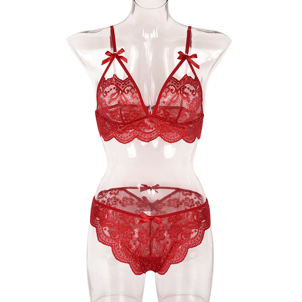 Sexy Two Piece Set Autumn Lace Splicing Tape Bow Sexy Lingerie Set Bella Mia