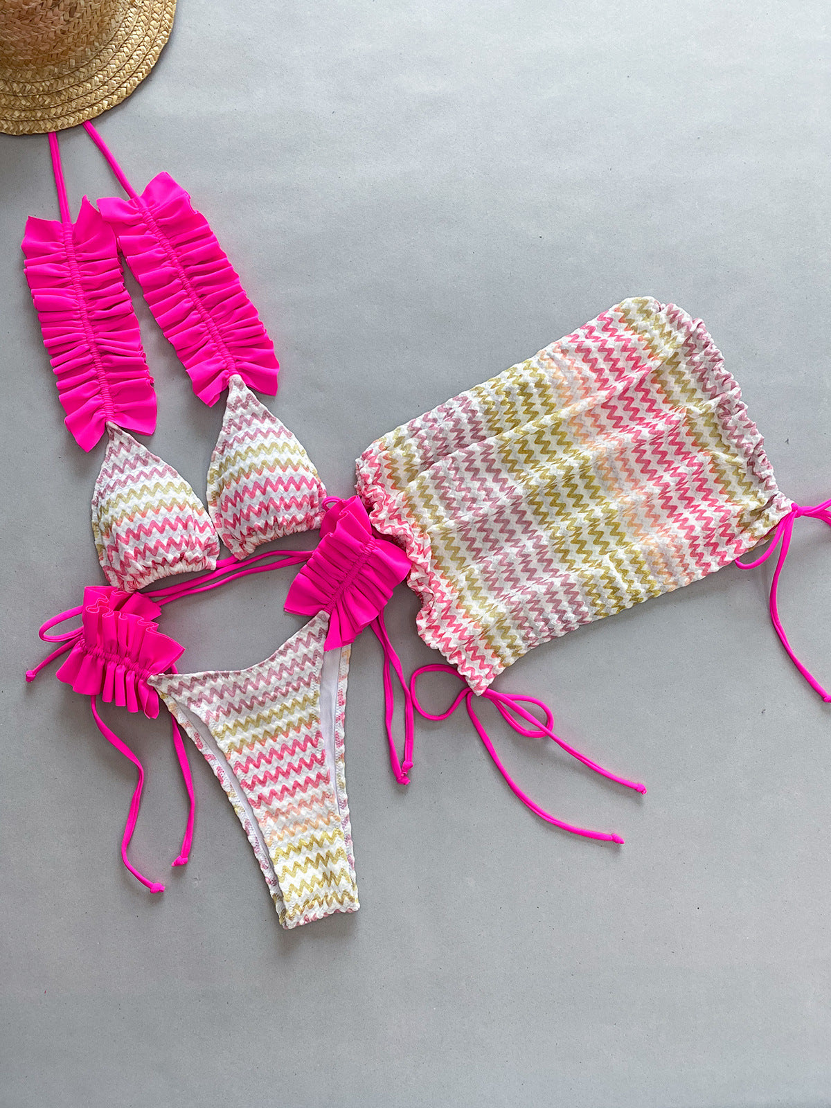 Three Piece Set Bikini Bikini Pleated Side Split Women Swimsuit Bella Mia