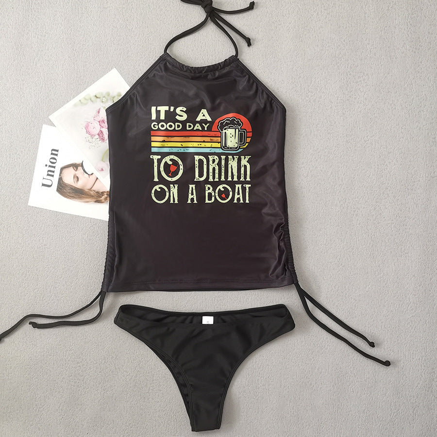 Coconut Tree Printed Lace up Swimsuit Conservative Belly Covering Women Bikini Bella Mia