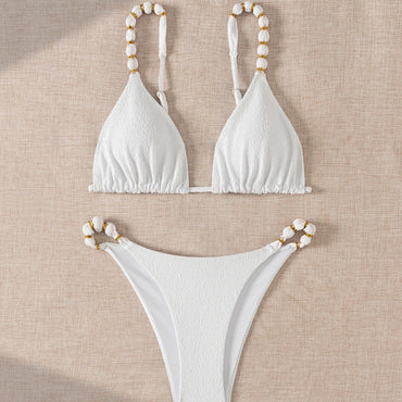 Ladies Sexy Bikini Special Fabric Pearl Accessories Bikini Swimsuit