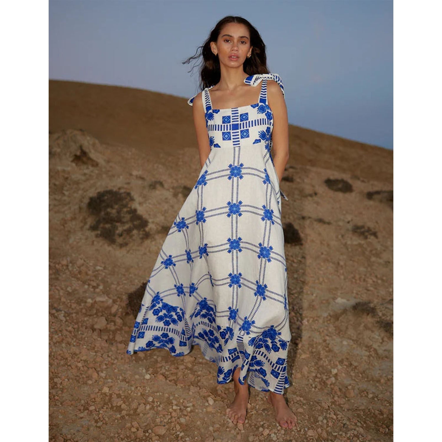 Summer Vacation Halter Spaghetti Straps Maxi Dress Sleeveless Printed Dress Bella Mia