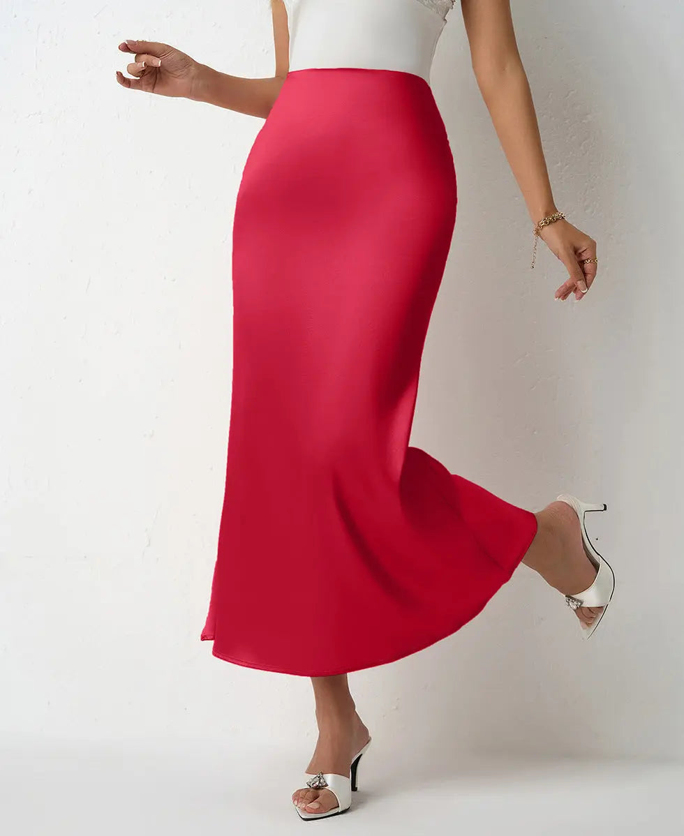 Women Clothing Spring Summer Slim Satin Skirt Satin Mid Length Sheath Fishtail Skirt Bella Mia
