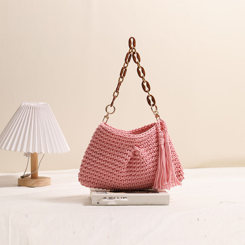 Underarm Cotton Thread Woven Bag Tassel One Shoulder Straw Bag Vacation Beach Bag Niche Women Bag Bella Mia