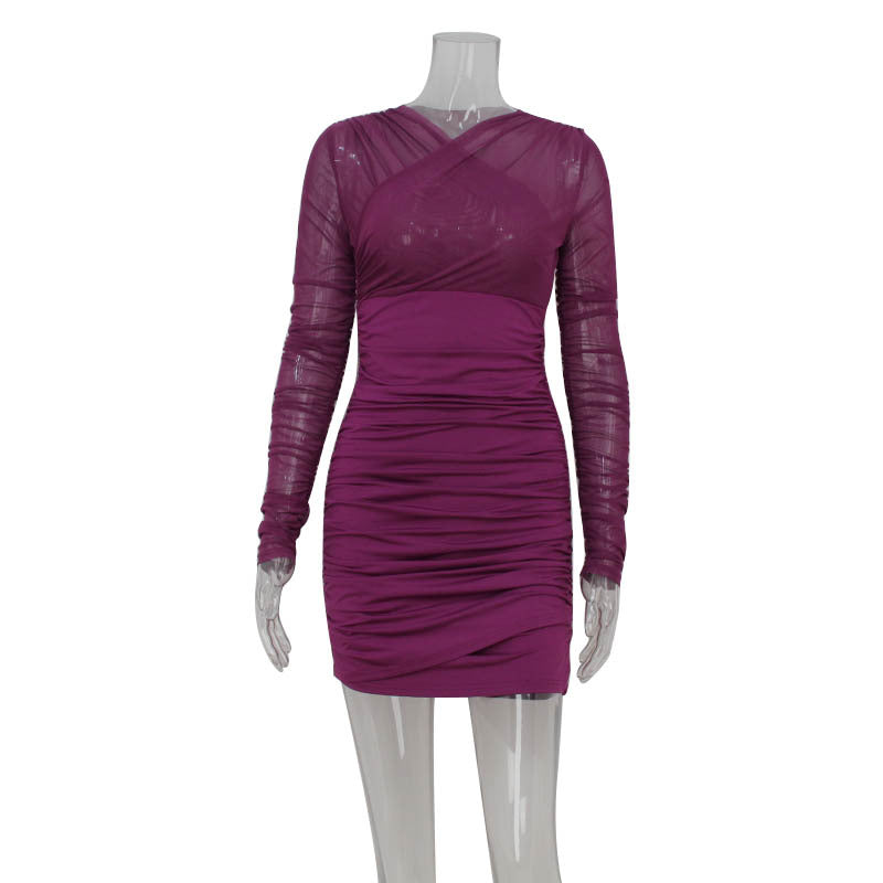 Women Clothing Chest Cross Design Sexy Gauzy Package Hip Dress Bella Mia