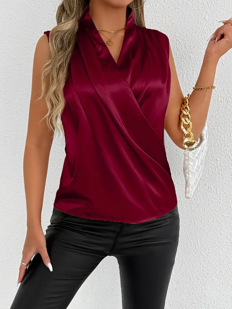 Women Clothing Summer Satin Shirt Women Light Luxury Satin Artificial Silk Shirt Sexy Top Bella Mia