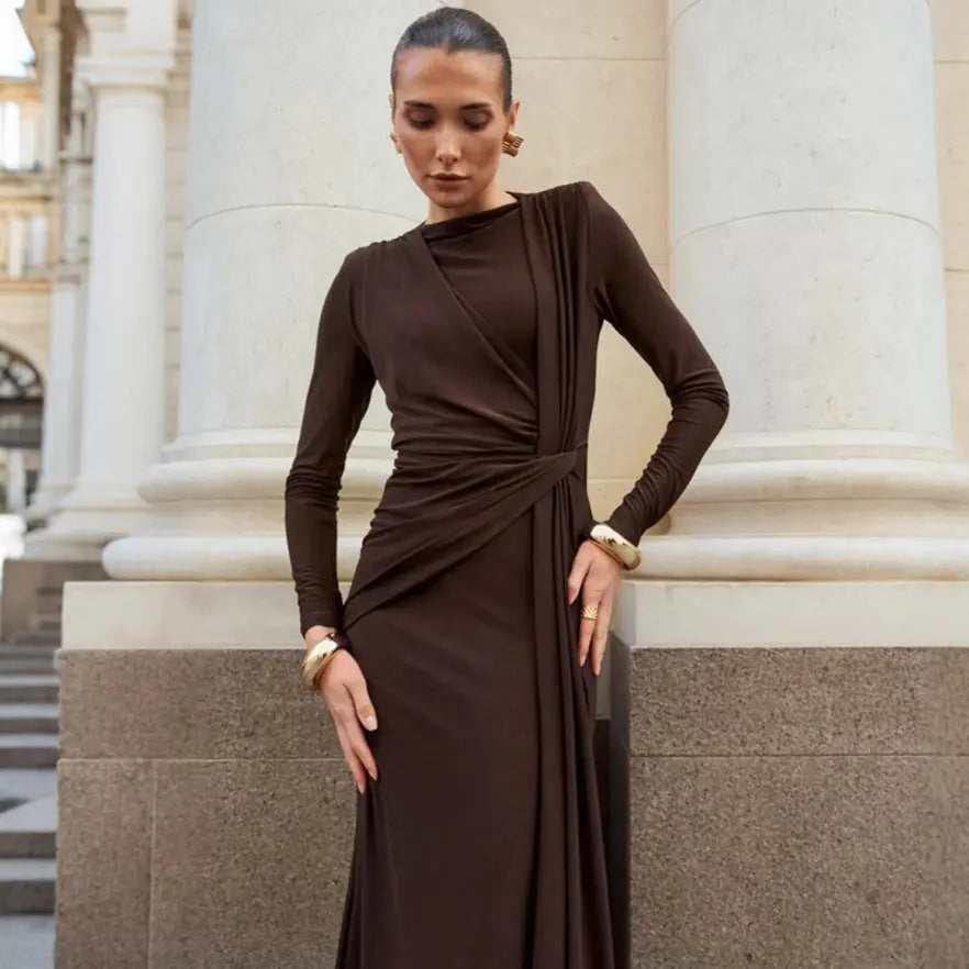 Autumn French Dress Maxi Dress Women Textured Waist Slimming Evening Dress Bella Mia