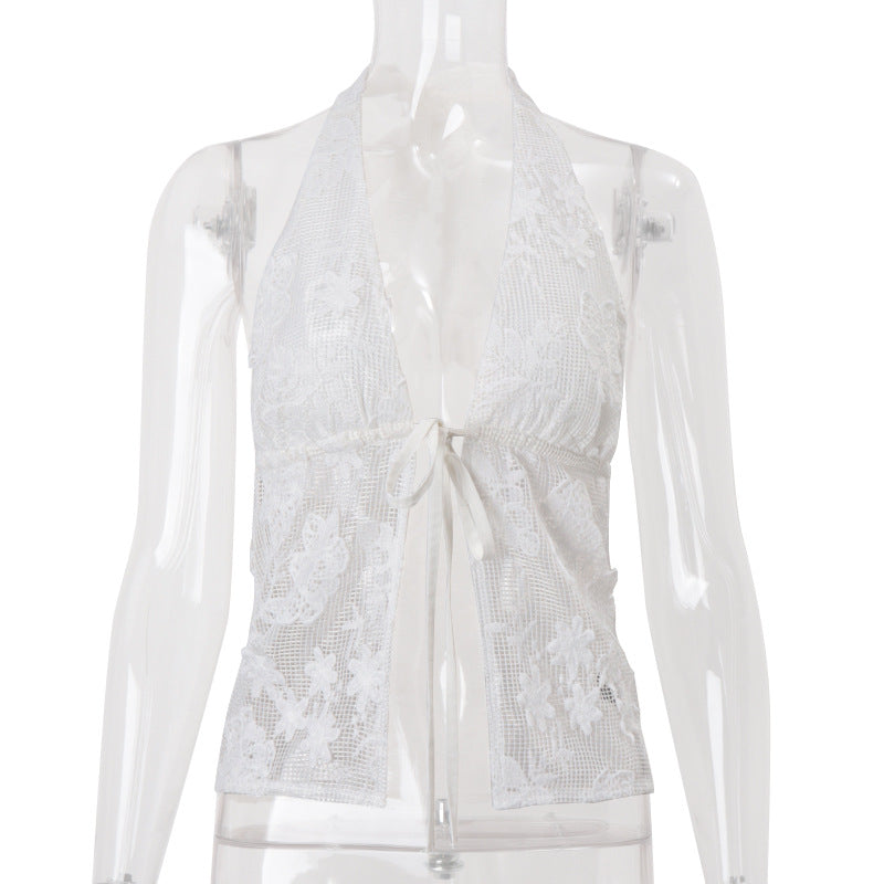 Summer Women Bohemian Vacation Lace Strap Halter Spaghetti Straps Vest