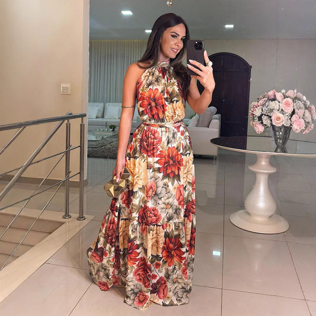 Summer Women Clothes Printed Halter Dress Elegance Sleeveless Dress Bella Mia