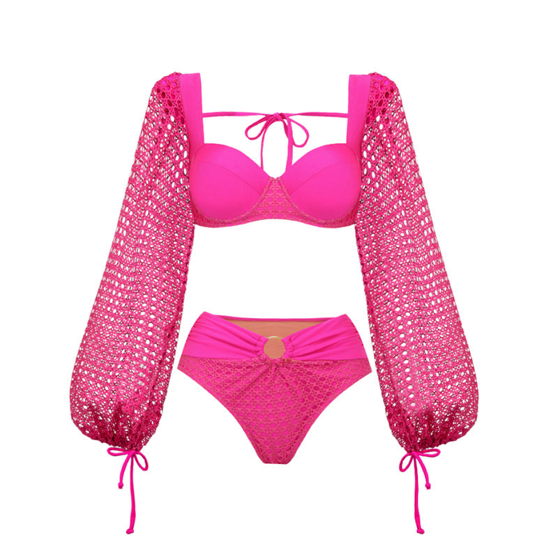 Hollow Out Cutout out Long Sleeve Two Piece Swimsuit Women High Waist Bikini Bella Mia