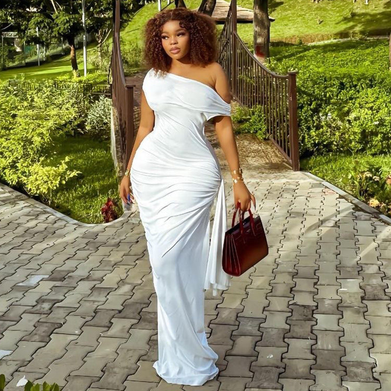 Women Clothing Solid Color Raglan Sleeve Dress Diagonal Collar Casual Ribbon Pullover Bella Mia